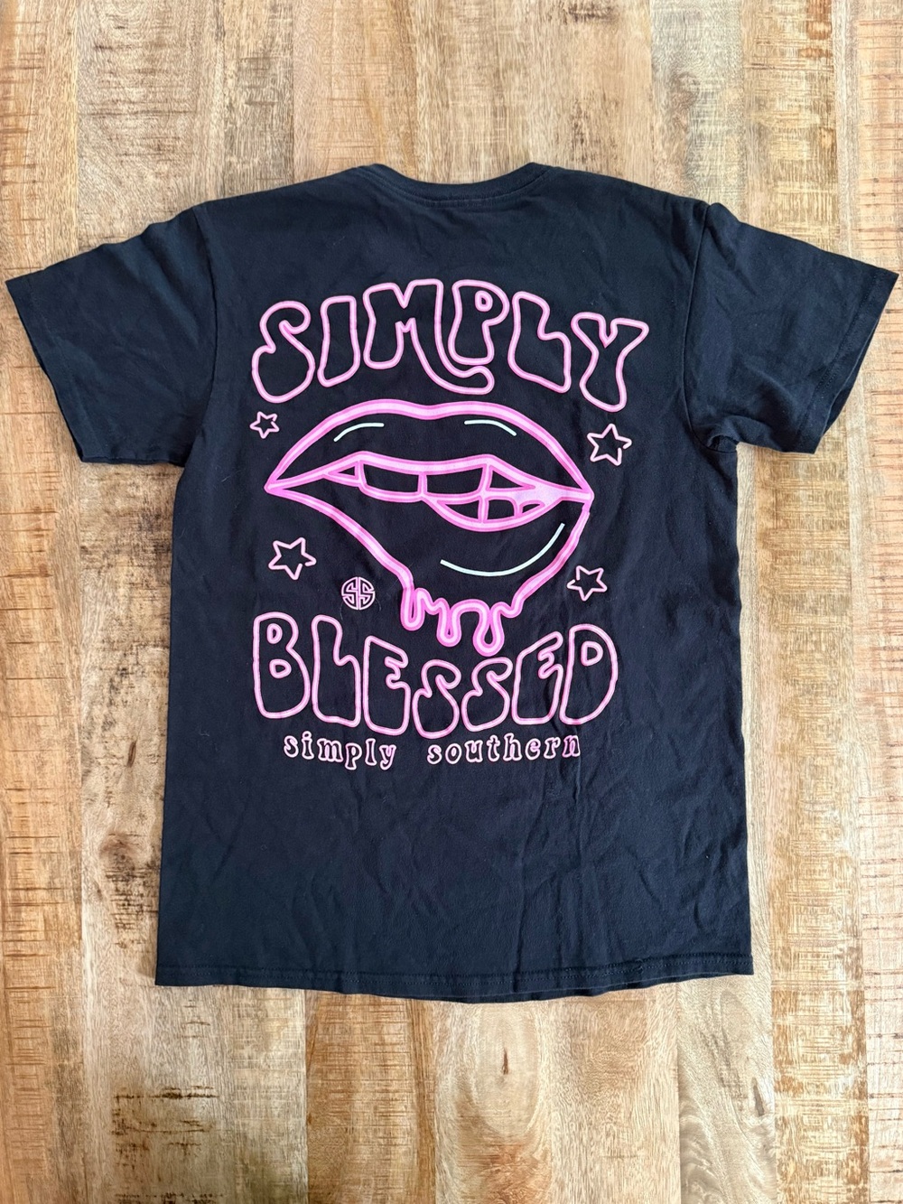 Simply Southern “Simply Blessed” Graphic Tee Black Pink Women’s Size Small